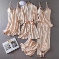 Juego de albornoz Ence de 5 piezas para mujer, ropa de dormir, kimono de satén, informal, para el hogar, primavera y verano - details 0