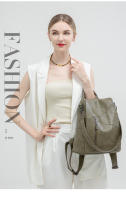 Mochilas de cuero suave para mujer, bolso de viaje impermeable, bolsos casuales para mujer, mochila antirrobo, estilo vintage, gran capacidad, color verde oscuro - details 10