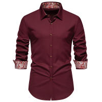 Camisa de Moda Primavera para Hombre con Diseño de Patchwork de Flores Manga Larga Camisa de Negocios Casual para Fiesta Material Exterior de Poliéster - details 1