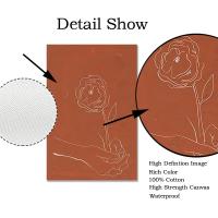 Arte de pared naranja quemado abstracto, pintura en lienzo, terracota, Arco Iris, minimalista, dibujo de una línea, carteles, impresiones bohemias, decoración del hogar - details 4