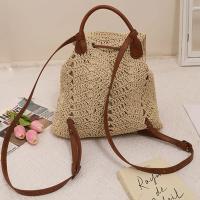 Mochila de paja para mujer, bolso de hombro hueco bohemio, bolsos de viaje tejidos de ganchillo para mujer, paquete de playa de punto - details 5