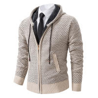 Abrigos de punto a la moda para hombre, Tops gruesos de lana holgados y lisos para exteriores, cárdigan con capucha versátil para otoño e invierno, suéter para hombre - details 2