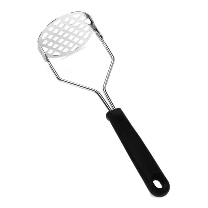 Exprimidor de cocina para hacer patatas, machacador de patatas de acero inoxidable, triturador de verduras, mango negro - 1