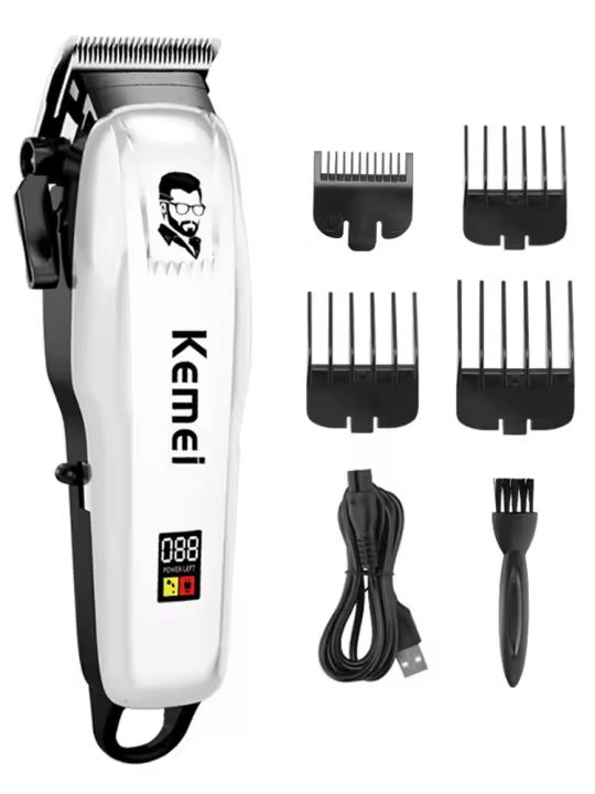 Kemei-cortadora de pelo eléctrica inalámbrica para hombre, cortadora de pelo profesional, recargable por USB, LCD - 1