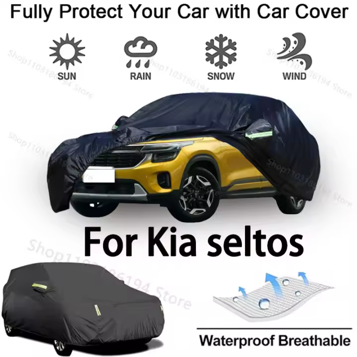 Funda Completa para Auto Kia Seltos, Protección Exterior - Resistente a la Nieve, Parasol, Impermeable y a Prueba de Polvo, Accesorios para Automóvil - Negro - 1