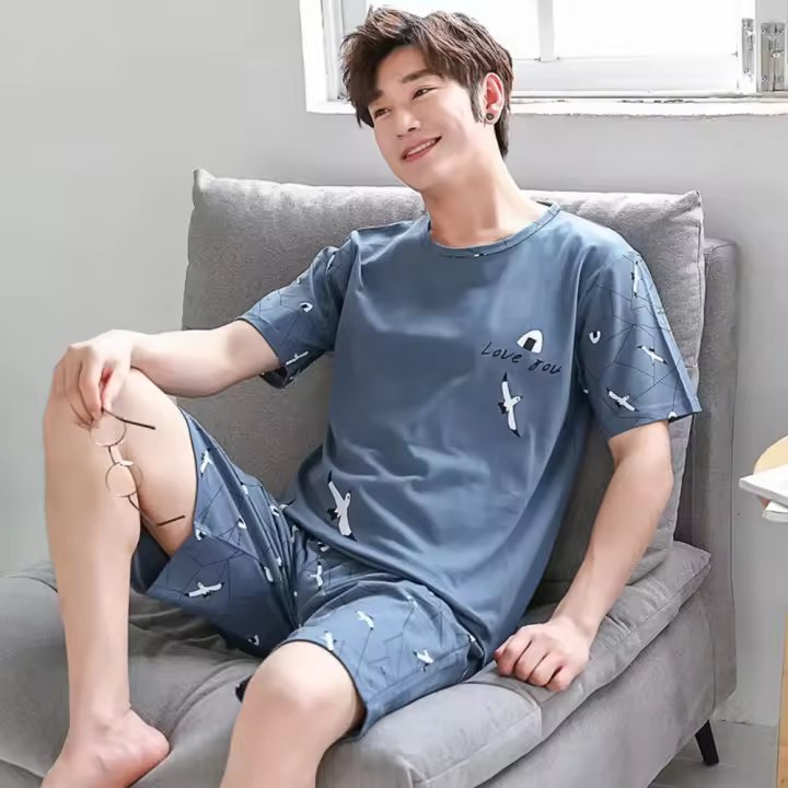 Pijama de Talla Grande Youth Sleepwe Conjunto Casual y Transpirable para Hombres - 1