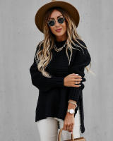 Autumn winter women knitted sweater loose warm elegant solid batwing sleeve side split pullovers - details 6