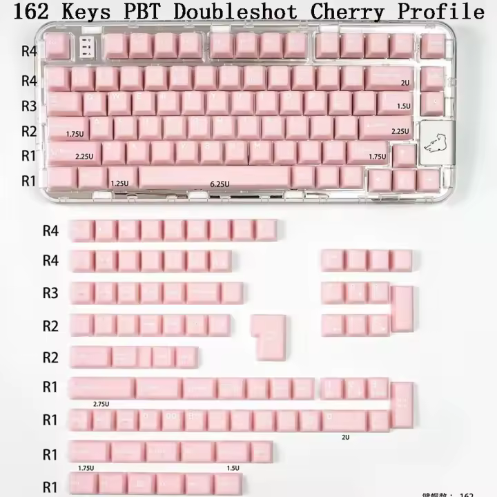 Tapas de teclas translúcidas, 162 teclas, doble disparo, perfil de cereza, juego de teclas personalizadas para teclado Nical OEM con diseño Alice MX Switch - 1