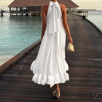 Nueva ropa de mujer europea y americana, color sólido, estilo de vacaciones sin mangas suelto, vestido largo en forma de A, ropa de viaje para mujer - details 3