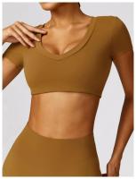 Conjunto de mallas de yoga, top, conjunto deportivo Fiess de manga corta, material de nailon para mujer, patrón sólido adaptable para primavera/verano - details 22