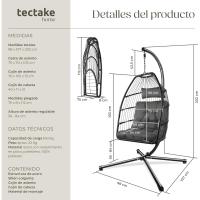 Columpio de Jardín Exterior Silla Colgante con Cojín Extragrueso Estructura de Acero y 4 Pies en Base Hamaca Colgante Plegable Capacidad 160Kg Gris - details 5