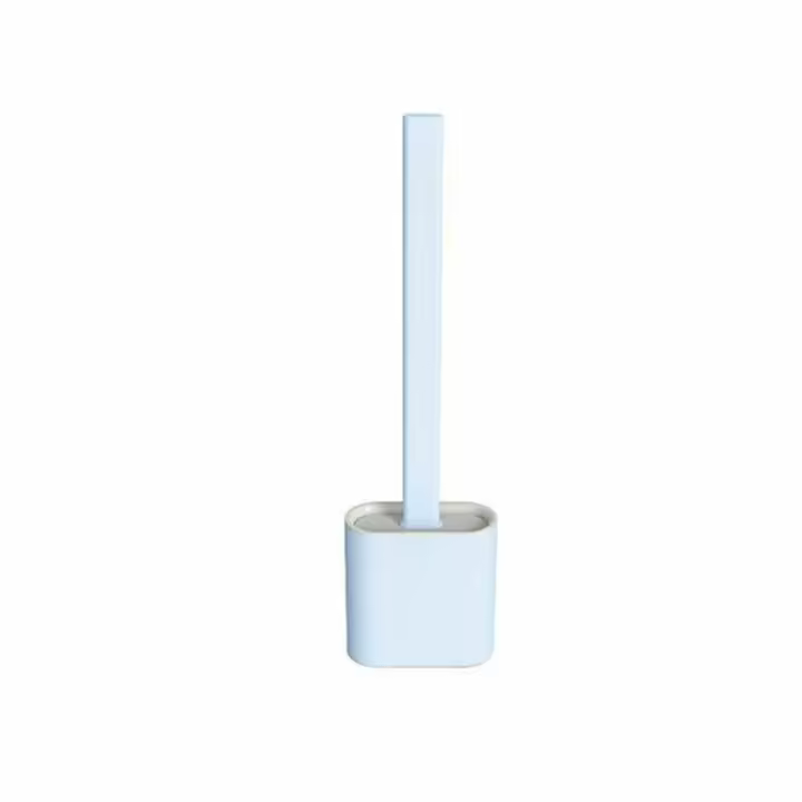 Cepillo de Baño de Silicona con Soporte Mango Largo Antideslizante de Plástico con Cerdas de Silicona Incluye Soporte de Base Antigoteo (Azul) - 1
