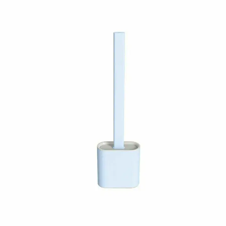 Cepillo de Baño de Silicona con Soporte Mango Largo Antideslizante de Plástico con Cerdas de Silicona Incluye Soporte de Base Antigoteo (Azul) - 1