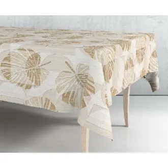 Mantel de Hule Estampado Grandes Hojas Beige Marrón 43285-1 Asequible para el Jardín - 1