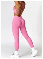 Conjunto de Yoga 2 Piezas Deporte para Mujeres Ropa de Gimnasio con Sujetador Deporte Mallas Cintura Alta Shorts Yoga Leggings Traje de Fitness Material Exterior de Nylon - details 26