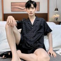 Traje de pijama Jacquard de alta calidad para hombre, pantalones cortos de seda de hielo de verano, conjunto de ropa de dormir de satén fino, ropa de estar por Casa de talla grande, ropa de noche masculina - details 1