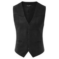 Chaleco de traje de cuero de gamuza para hombre, chaleco informal occidental con cuello en V, solapa con botones a presión, chaqueta sin mangas - details 3
