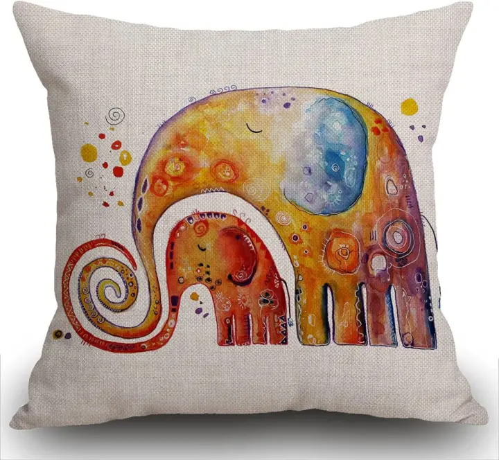 Funda de Almohada de Elefante Acuarela Decoración del Hogar para Hombres/Mujeres - 1