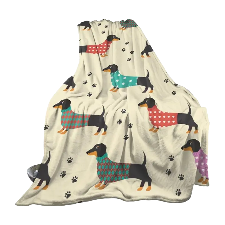 Dachshunds en ropa y estampado de perros Manta de franela ligera Manta suave lavable para sofá cama - 1