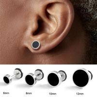 Pendientes redondos de estilo coreano para hombre, aretes negros de estilo Hip Hop, Color sólido, acero inoxidable, goteo de aceite, moda - details 0