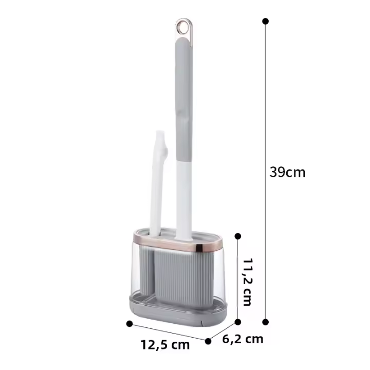 Cepillo de Inodoro de Silicona 2 en 1 con Mango Largo y Base Transparente - 1