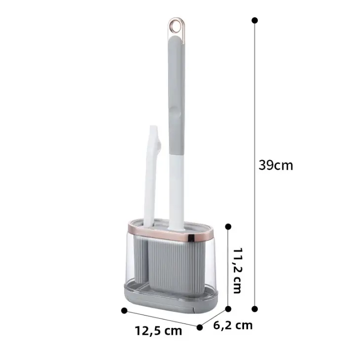 Cepillo de Inodoro de Silicona 2 en 1 con Mango Largo y Base Transparente - 1