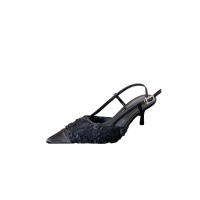 Diseño francés sentido nicho vestido negro tacones altos mujer stiletto estilo de hadas sandalias puntiagudas falda femenina - details 40