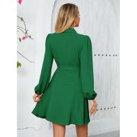Vestido corto elegante para mujer con cuello en V manga larga de color sólido - details 7