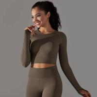 -Top Camisa deportiva de yoga de manga larga a rayas para mujer, sin costuras, que absorbe la humedad - details 43