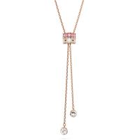 Swarosk chapado en oro rosa pavé CZ colgante de piedra cristal rosa Y collar de cadena regalo de joyería para mujer ﻿ - details 0
