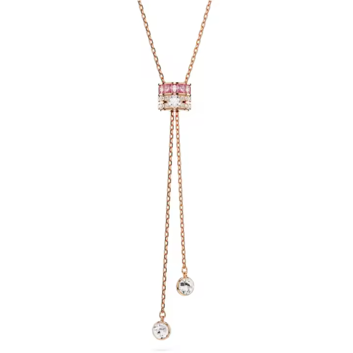 Chapado en Gold Rose pavé CZ Colgante de Piedra Cristal Rosa Y collar de Cadena Gift de joyería para Mujer - 1
