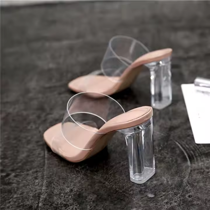 Tacones altos abiertos para mujer, sandalias transparentes de PVC, Atos de verano - 1