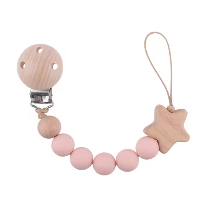 Clips de madera para chupete de bebé, cadena para chupete, soporte para pezón, juguetes mordedores, correas - 1