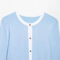 PB & ZA 2025 Chaqueta de punto de manga larga con cuello redondo y borde empalmado, cárdigan versátil informal sencillo con una hilera de botones para mujer - details 7