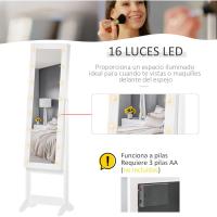 Espejo Joyero de Pie Armario de Joyería con 16 Luces LED y Ángulo Ajustable Organizador de Joyas con Estantes Ranuras para Anillos 36x30x136 cm Blanco Cálido - details 3