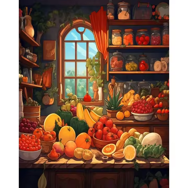 Ruopoty-pintura por números de frutas y verduras, dibujo sobre lienzo, decoración del hogar pintada a mano - 1
