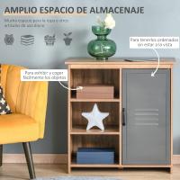 Mueble Auxiliar de Metal con Puerta 3 Estantes Abiertos y Armario con Puerta y Balda Ajustable para Sala de Estar Cocina Madera Natural - details 4