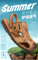 La primera capa de sandalias con cabeza de bolso de piel de vaca, nuevos zapatos de playa de verano de cuero genuino para hombres, suelas suaves, suelas de tendón de res y zapatillas geniales del padre para dos. - details 1