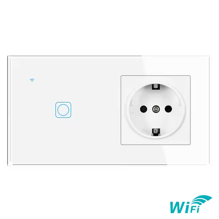 Wifi smart switch 1gang con 16A EU Socket, funciona con Alexa/Google Home,panel de vidrio templado 153*82mm. - 1