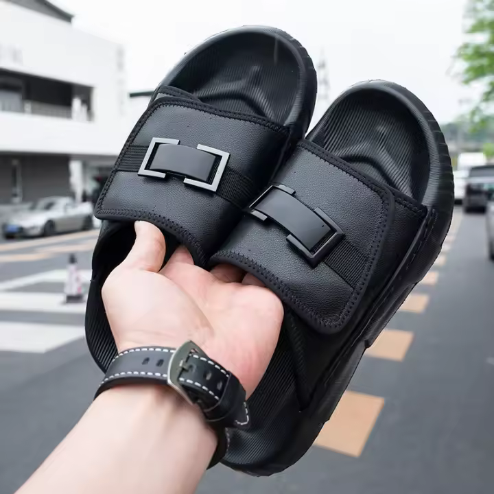 Nueva ropa exterior sandalias de una palabra Velcro zapatos de playa de cuero de suela blanda con suela plana - 1