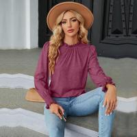 Tops con cuello para mujer, camiseta de algodón lisa holgada para otoño e invierno, camiseta elegante, moda, - details 15