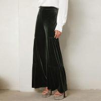 Pantalones elegantes sueltos con volantes para mujer, pantalones anchos de terciopelo de cintura alta en dorado, - details 2