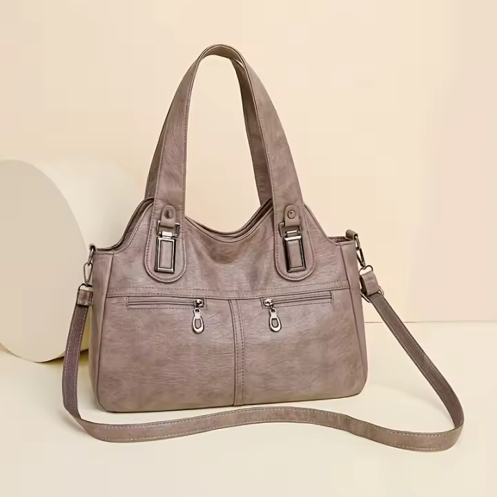 Bolso de mano retro de piel sintética, bolso de hombro con múltiples bolsillos, bolso de gran capacidad para mujer - 1
