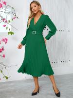 Vestido largo Vintage de manga larga con cuello en V para mujer, ropa de Color liso, primavera y otoño, 2025 - details 15
