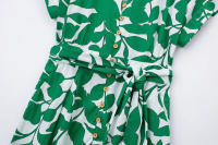 TRAFZA-Vestido largo de playa para mujer, elegante vestido Midi de manga corta con estampado botánico, cinturón de un solo pecho, decoración - details 4