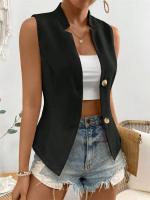 Suéter sin mangas de verano de Color sólido para mujer, chaleco, abrigo, temperamento superior de moda para ir al trabajo, chaleco cansado con botones y V - details 14