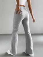 Pantalones de campana para mujeres de color sólido pantalones casuales canalé punto moda versátil Pantalón delgado y largo - details 0