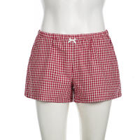 Pantalones cortos básicos cómodos e informales sueltos con botones de cintura elástica tejidos a rayas de verano para mujer - details 20