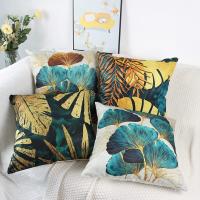Fundas de almohada cuadradas, paquete de 4 Fundas de cojín de hojas verdes y doradas, cojines de sofá de lino, 45cm x 45cm - details 4