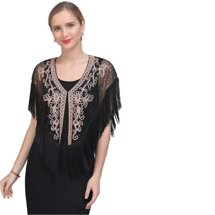 Bufanda bordada para mujer elegante taburete de noche con cubierta ligera vintage de los años 20 - 1